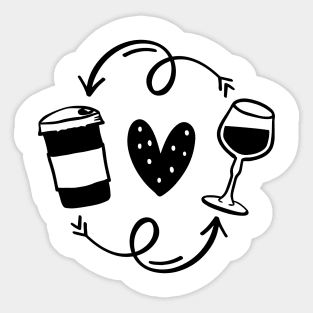 Start with coffee, end with wine life circle. Coffee, wine repeat - Concept with coffee cup Sticker